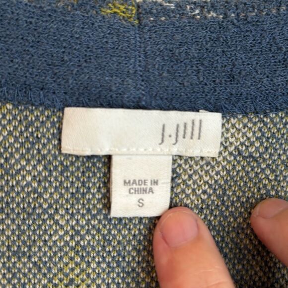 J. Jill Women Patchwork open cardigan duster argyle long sweater blue gray Small - Picture 5 of 11